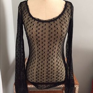 NWT Free people black mesh dot top sz m